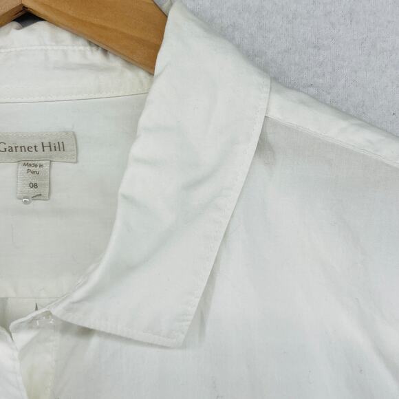GARNET HILL Shirt 8 M Organic Pima Cotton Woven Button Up Long Sleeve White - Picture 8 of 15